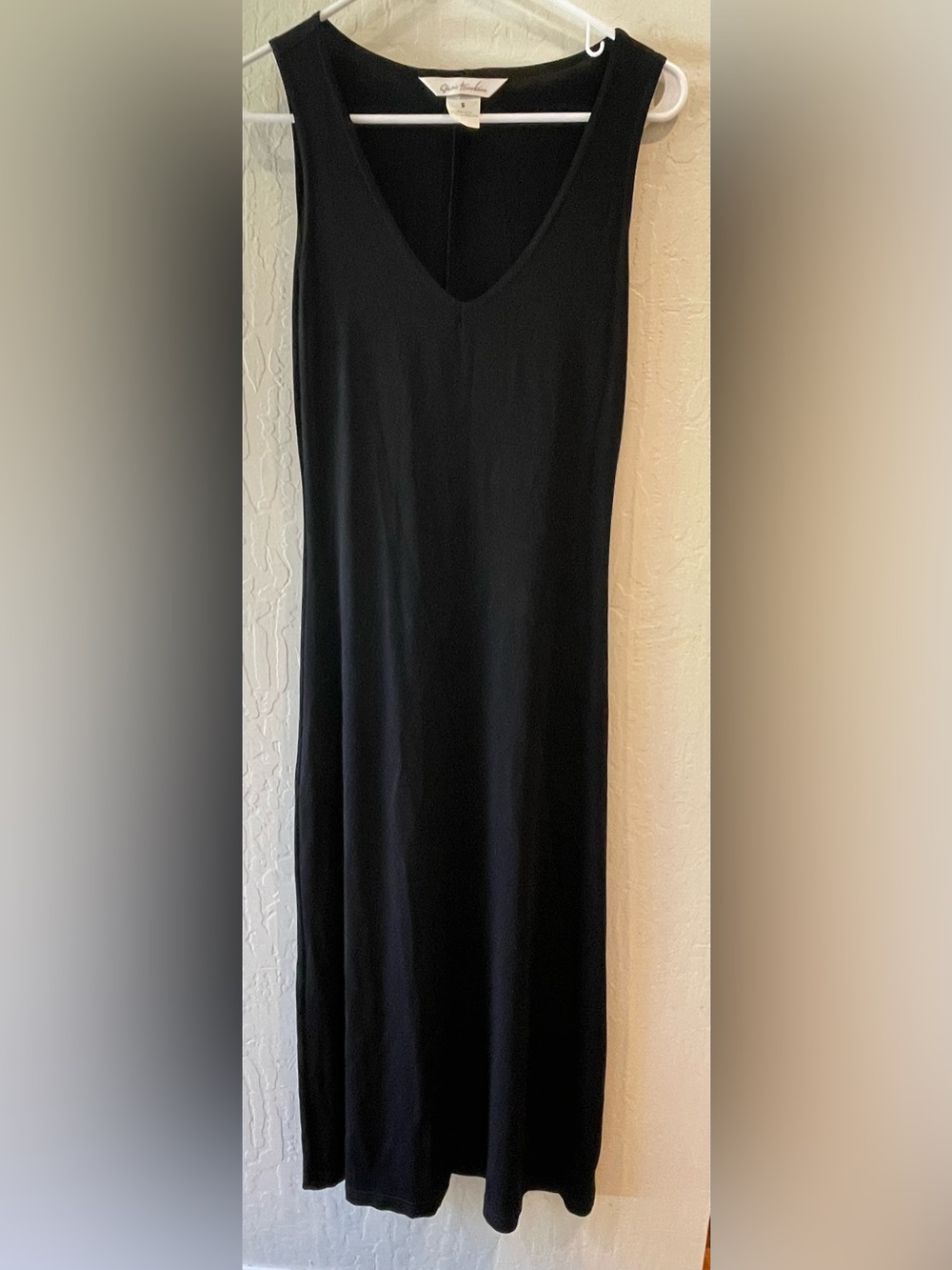 Vintage 90s Susie Tompkins Black V-Neck Slinky Jersey Maxi Dress USA Small